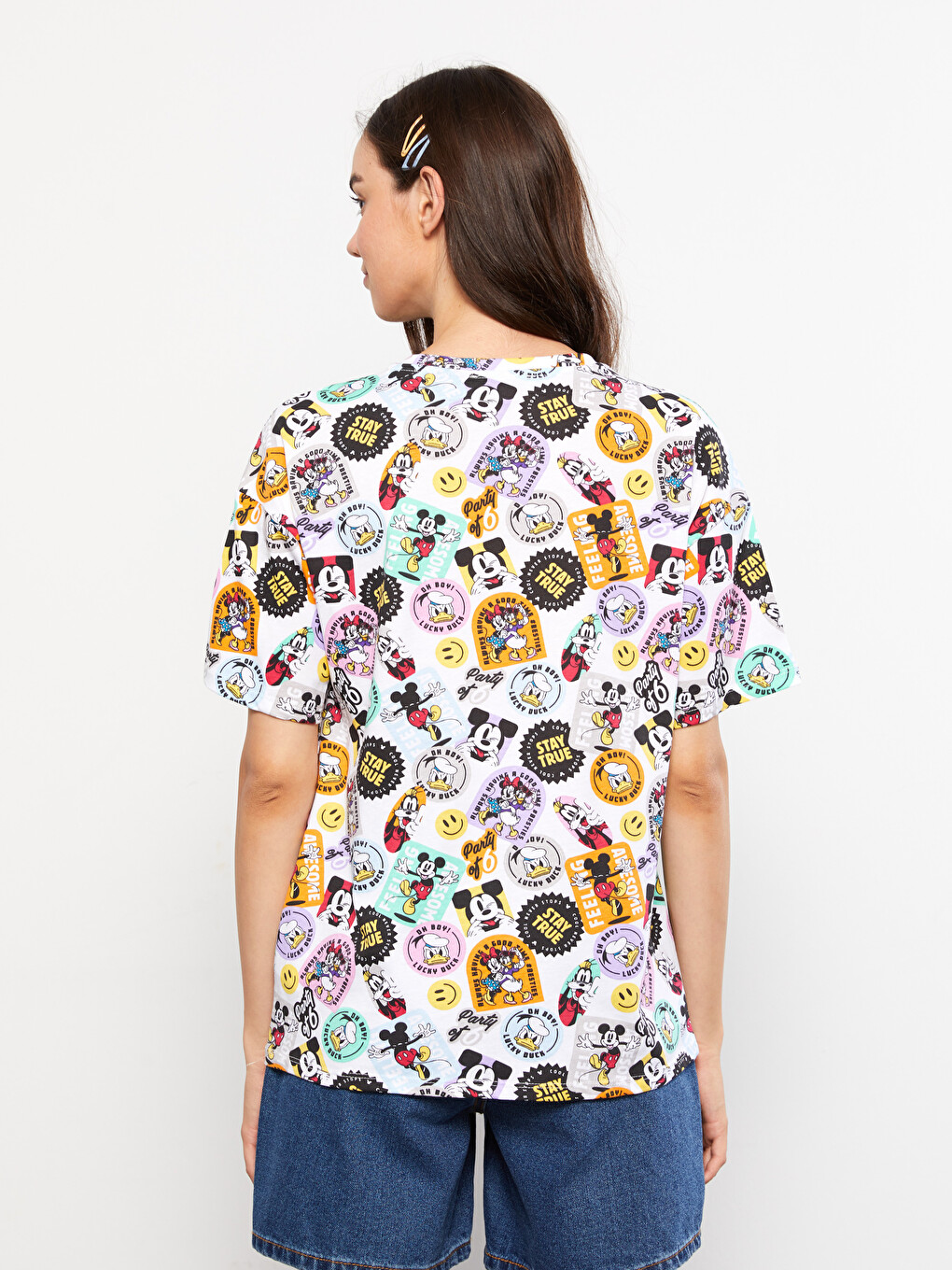 Crew Neck Mickey Mouse Printed Short Sleeve Women's T-Shirt-3