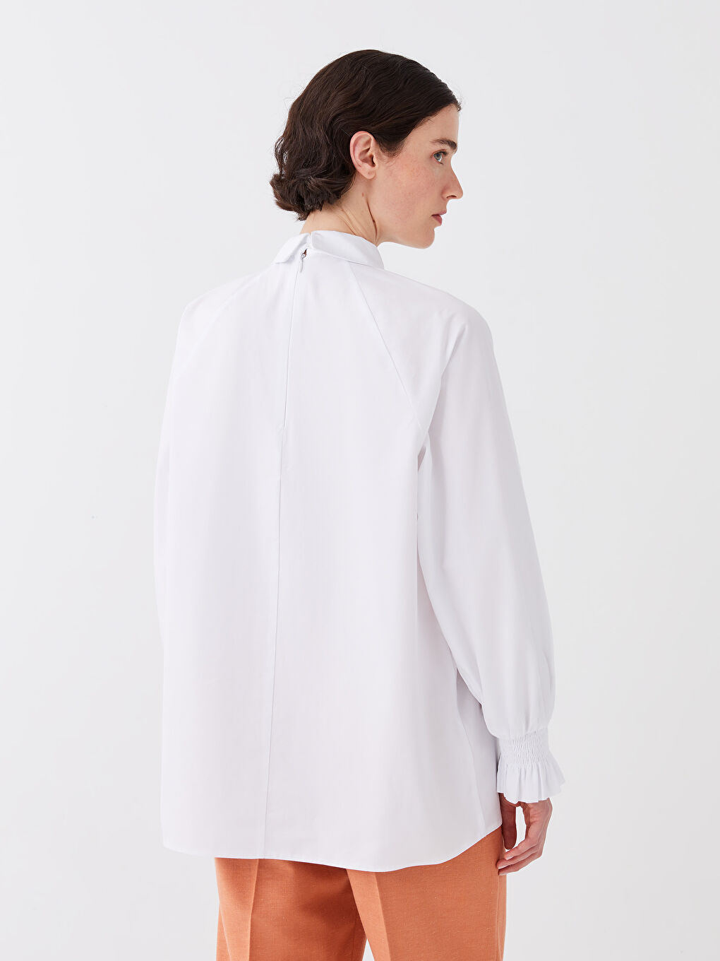 Beyaz Gömlek Yaka Düz Uzun Kollu Poplin Kadın Bluz-6