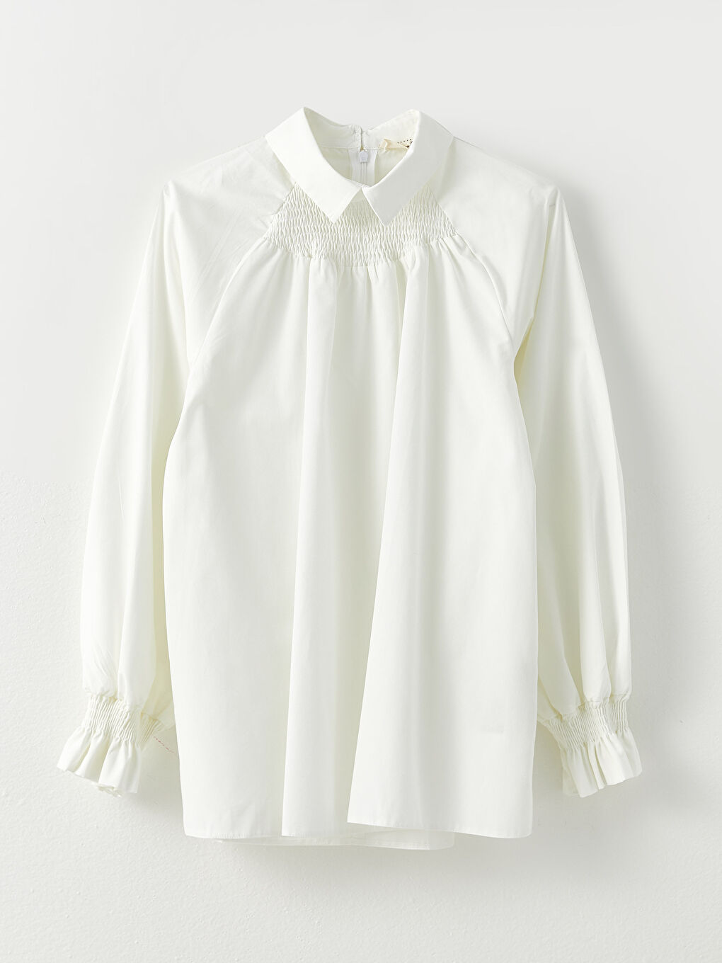 Beyaz Gömlek Yaka Düz Uzun Kollu Poplin Kadın Bluz-7