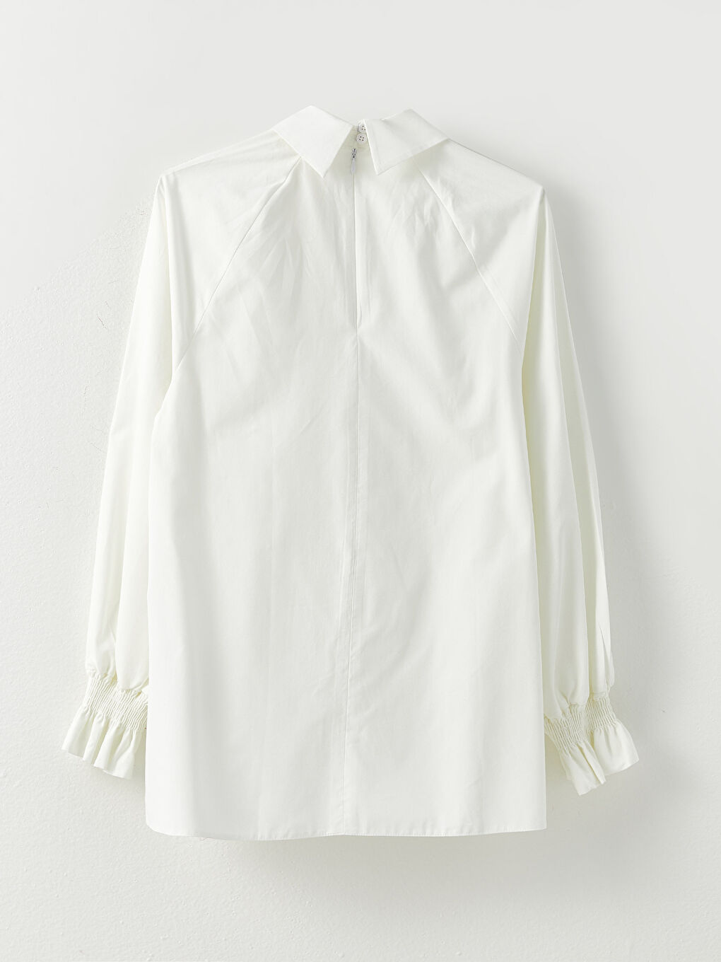 Beyaz Gömlek Yaka Düz Uzun Kollu Poplin Kadın Bluz-8
