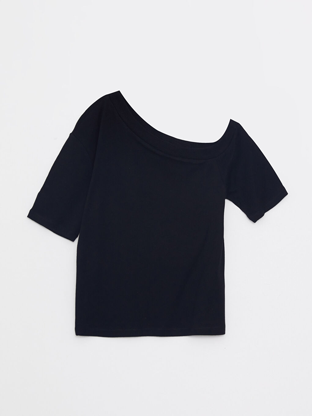 One Shoulder Straight Short Sleeve Cotton Women's T-Shirt-5