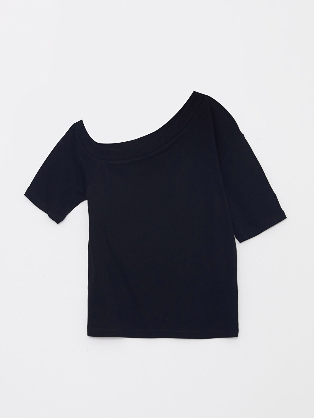 One Shoulder Straight Short Sleeve Cotton Women's T-Shirt-6
