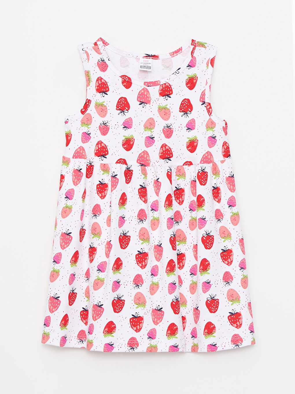 Beyaz Bisiklet Yaka Baskılı Pamuklu Kız Bebek Elbise