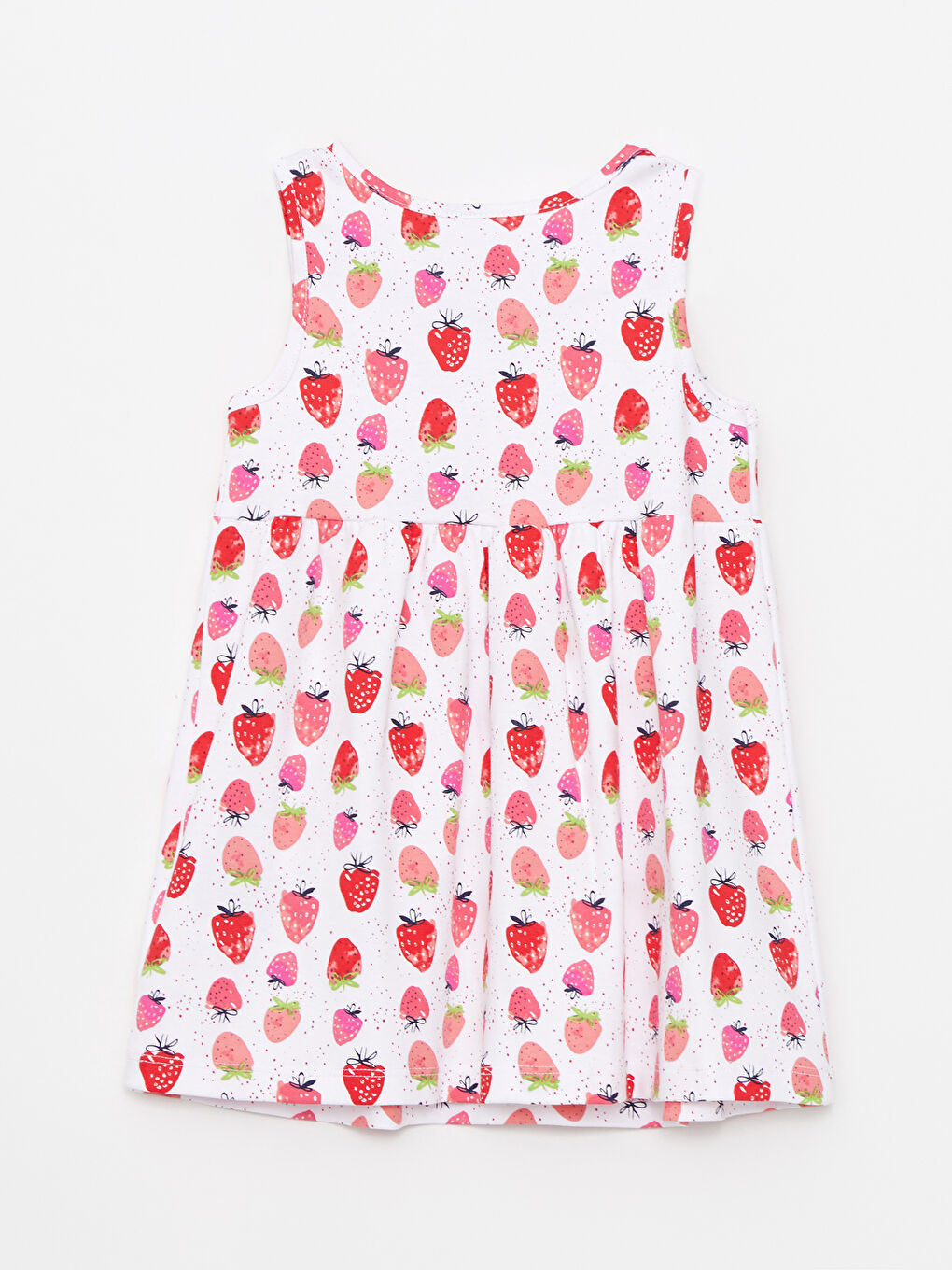 Beyaz Bisiklet Yaka Baskılı Pamuklu Kız Bebek Elbise-1