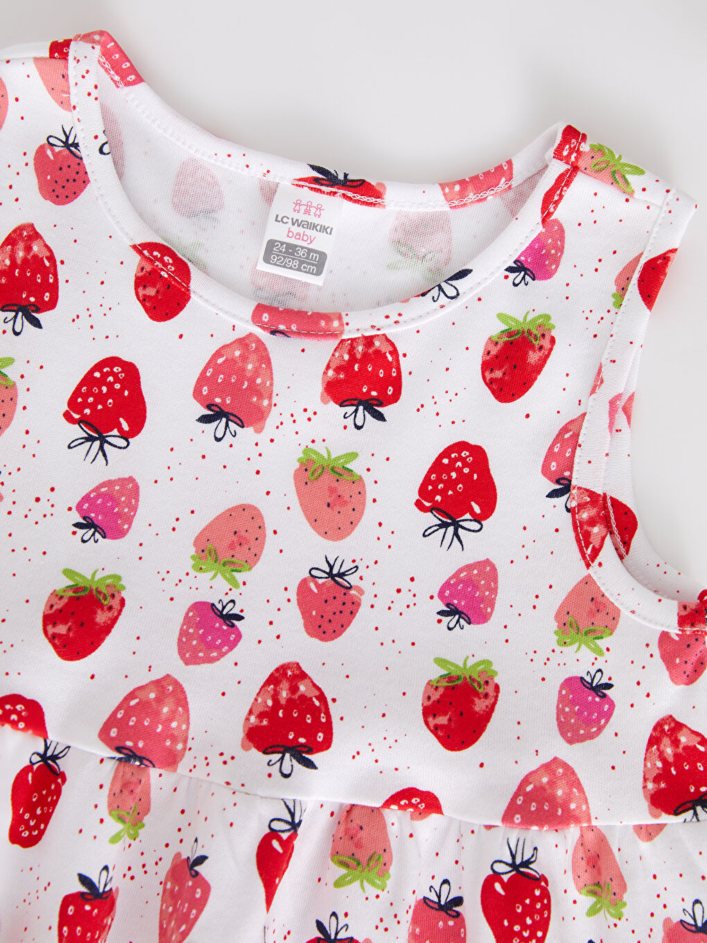 Beyaz Bisiklet Yaka Baskılı Pamuklu Kız Bebek Elbise-2