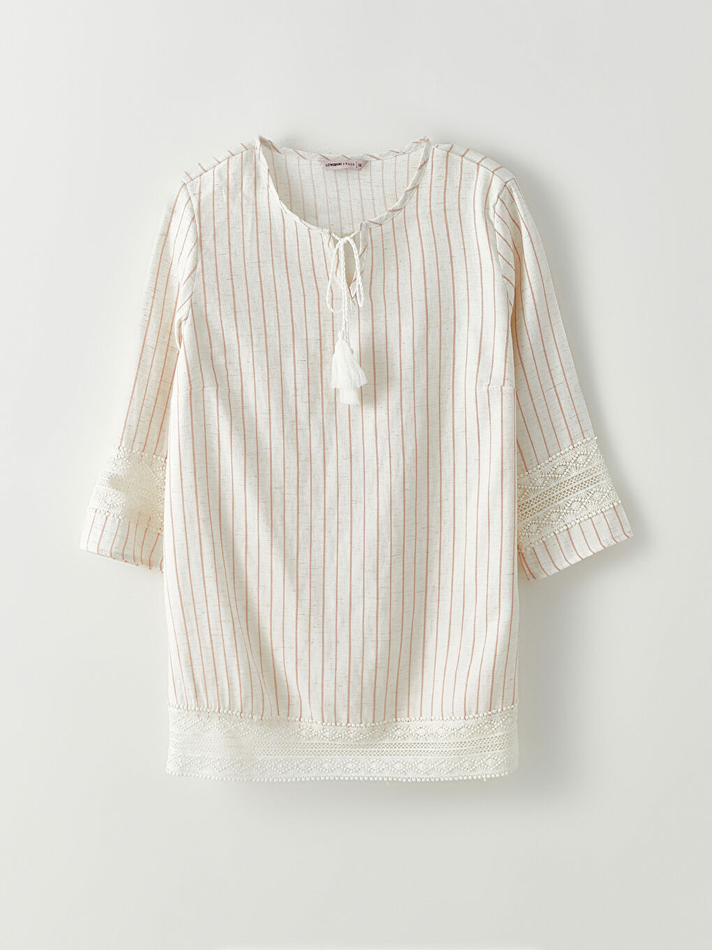 Әйелдерге арналған байламалы жаға жолақты блузка-5