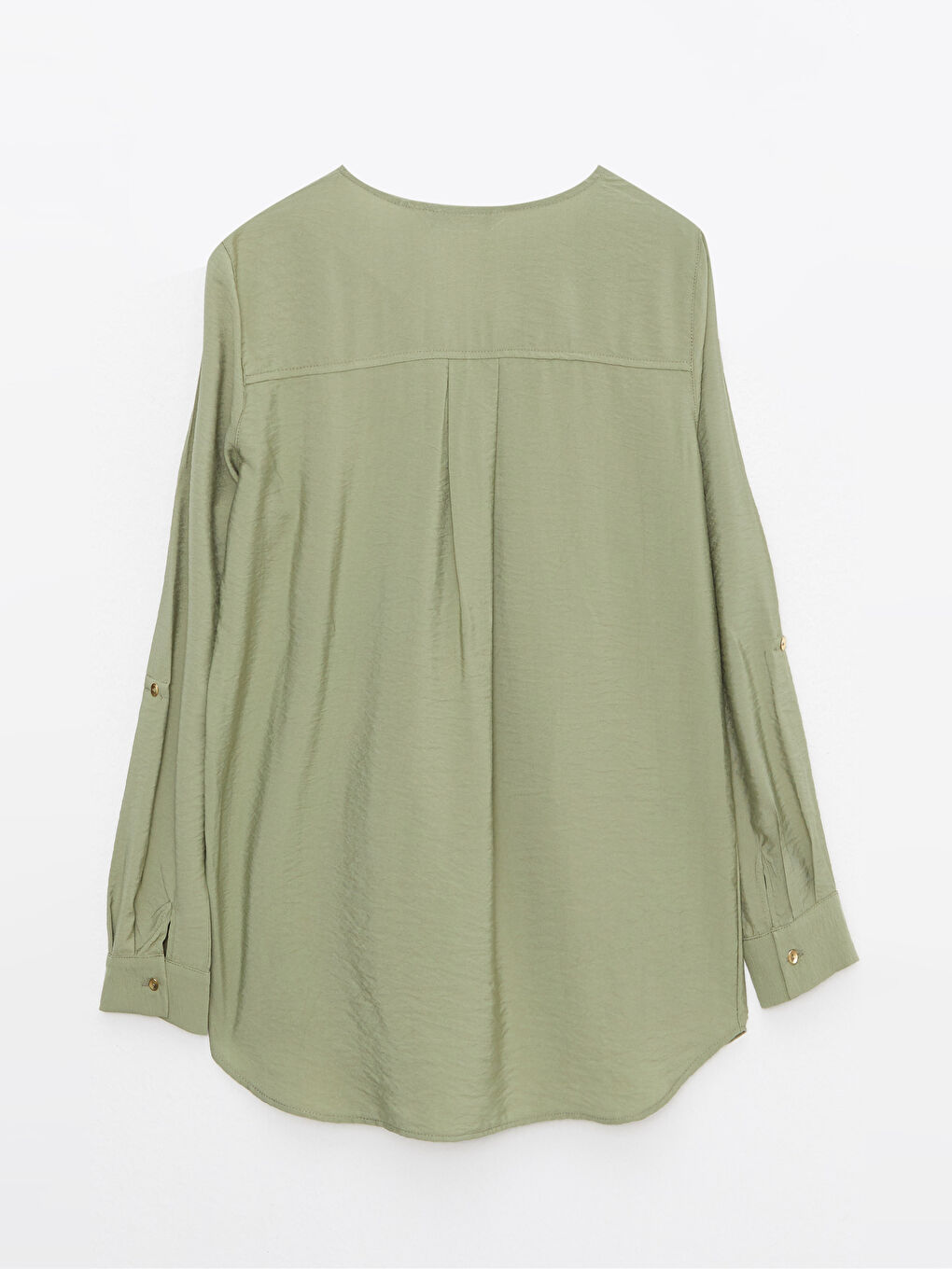 بلوزة كم طويل سادة بياقة بشق للسيدات-2