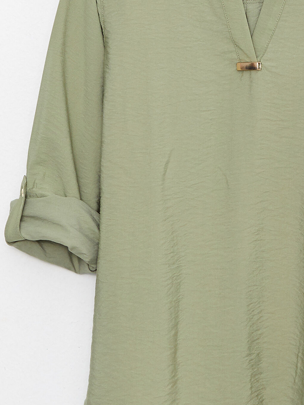 بلوزة كم طويل سادة بياقة بشق للسيدات-3