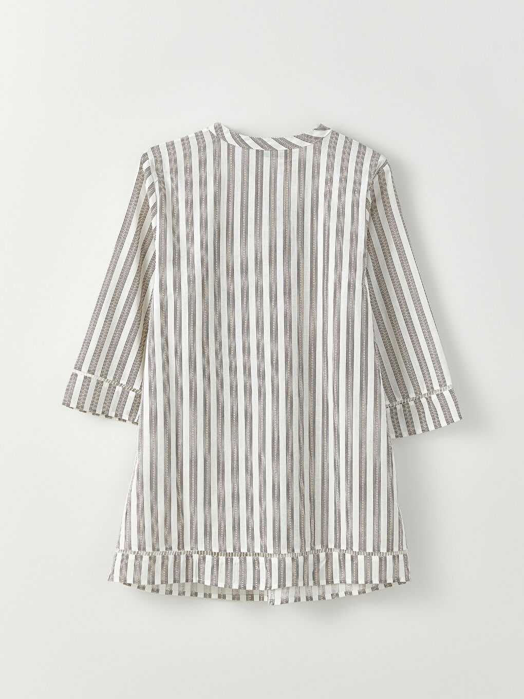 Bej Kaçık Yaka Çizgili Pamuklu Kadın Tunik-6