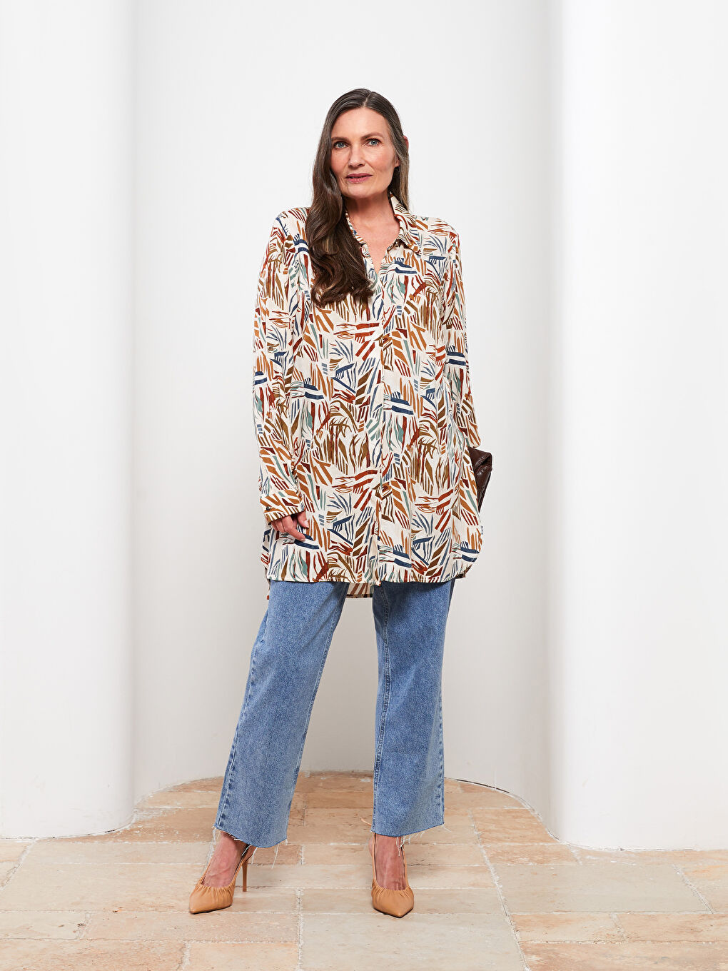 Chemise Pour Femmes En Viscose Imprimée À Manches Longues Et Fermeture Boutonnée Sur Le Devant-1