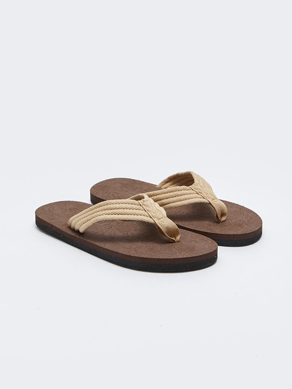 Kahverengi Baskılı Parmak Arası Erkek Plaj Terliği