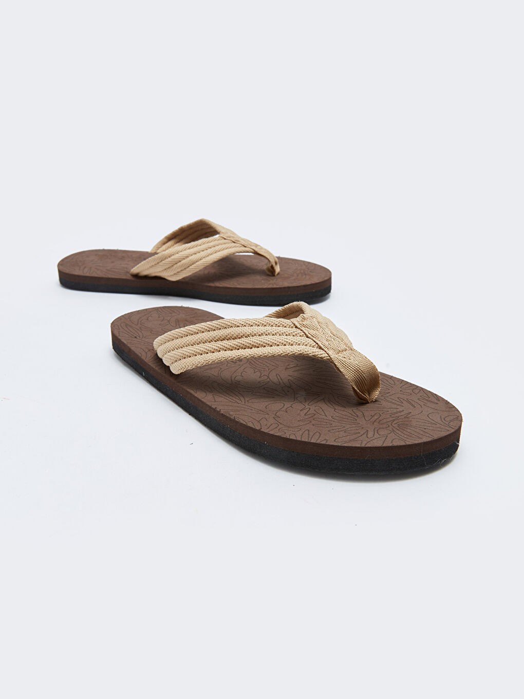 Kahverengi Baskılı Parmak Arası Erkek Plaj Terliği-5