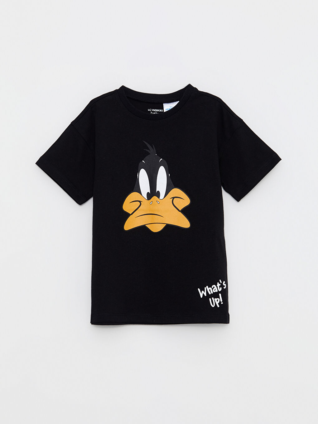 Siyah Bisiklet Yaka Kısa Kollu Daffy Duck Baskılı Erkek Bebek Tişört ve Şort 2'li-1