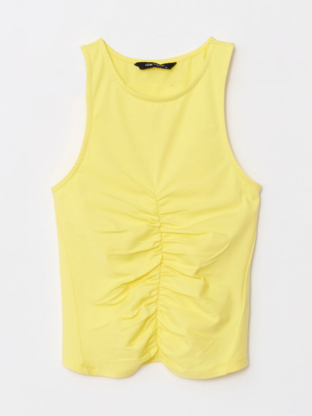 Sarı Kadın Bisiklet Yaka Düz Kolsuz Atlet-5
