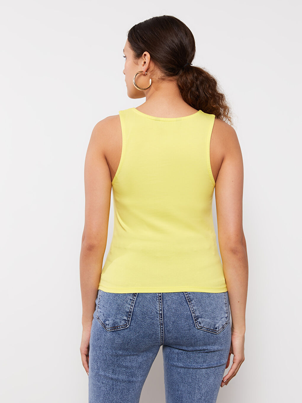 Sarı Kadın Bisiklet Yaka Düz Kolsuz Atlet-4