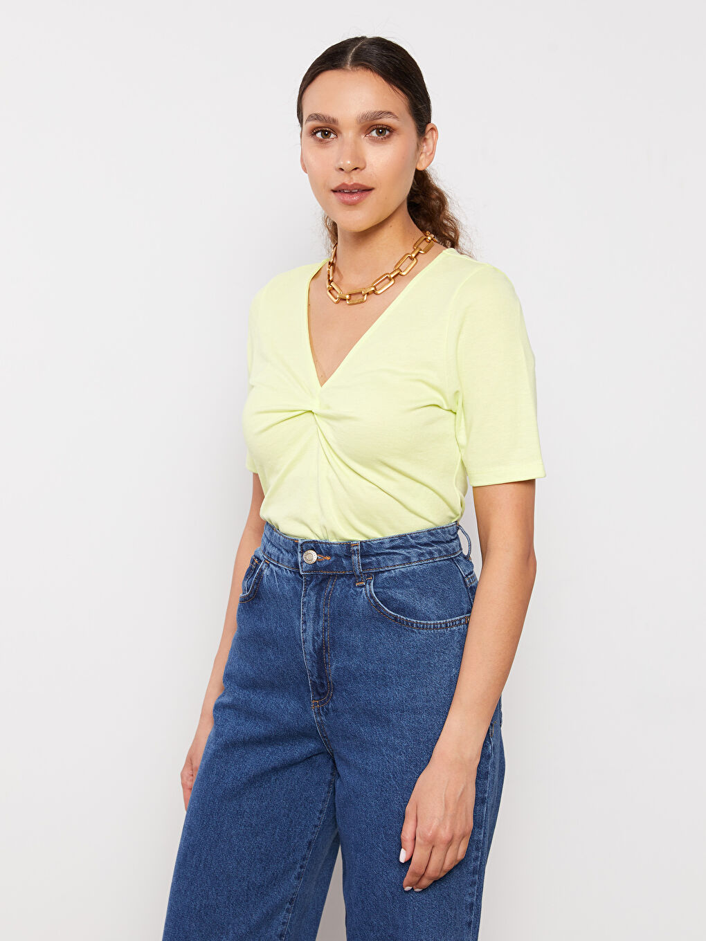 LCW Vision V-Neck Plain Short Sleeve Women's T-Shirt -S2M518Z8-FUQ