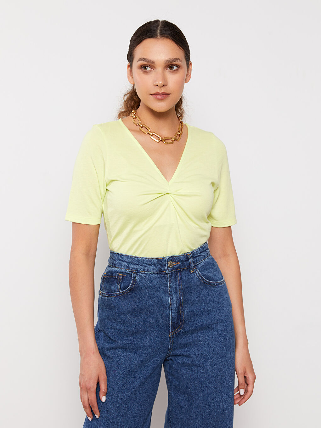 LCW Vision V-Neck Plain Short Sleeve Women's T-Shirt -S2M518Z8-FUQ