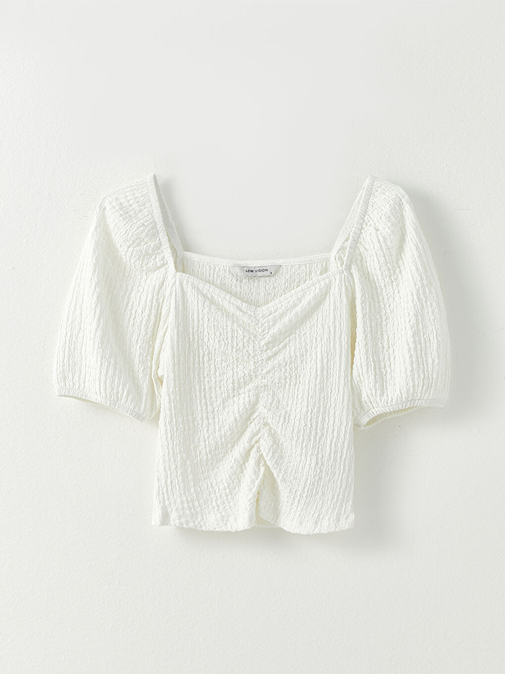 LCW Vision Herzausschnitt Schlicht Kurzarm Für Damen Knitterstoff Bluse -S2M520Z8-R9J