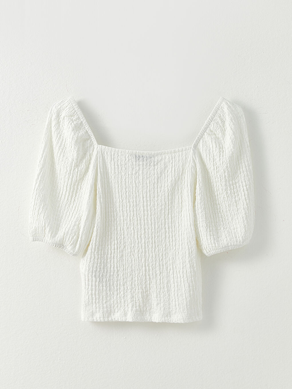 LCW Vision Herzausschnitt Schlicht Kurzarm Für Damen Knitterstoff Bluse -S2M520Z8-R9J