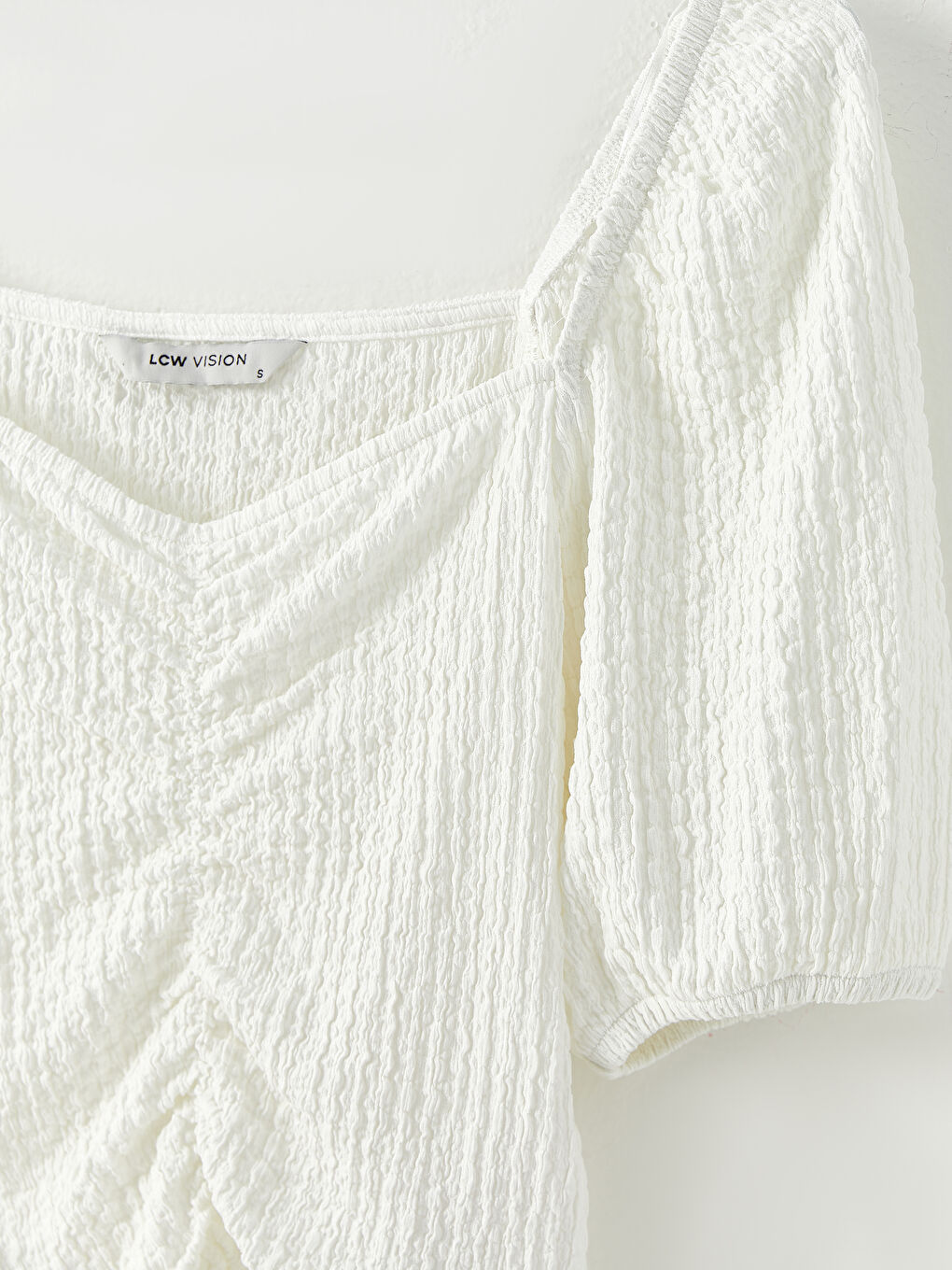 LCW Vision Herzausschnitt Schlicht Kurzarm Für Damen Knitterstoff Bluse -S2M520Z8-R9J
