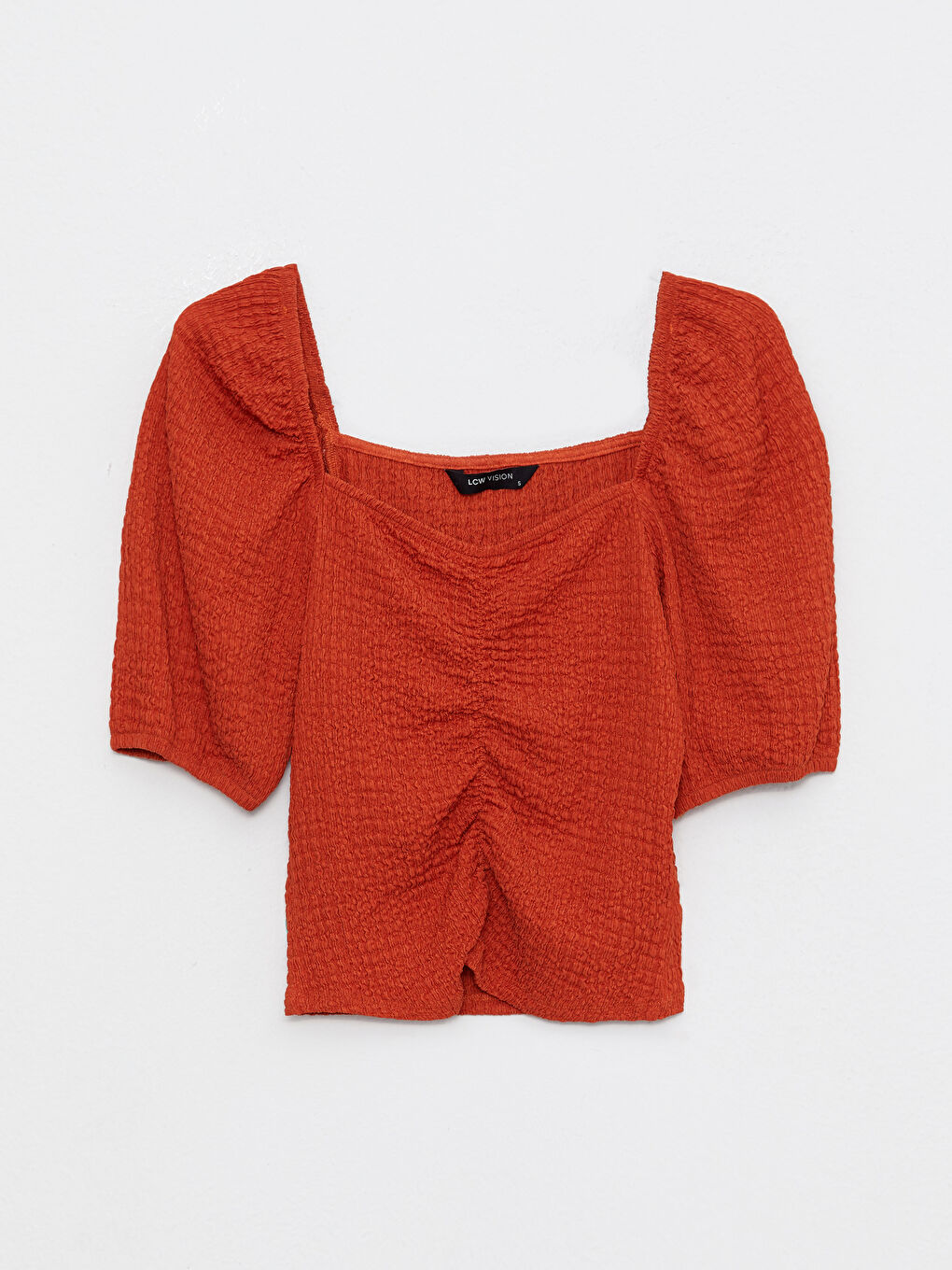 Sweetheart Collar Plain Short Sleeve Women's Crepe Blouse-6