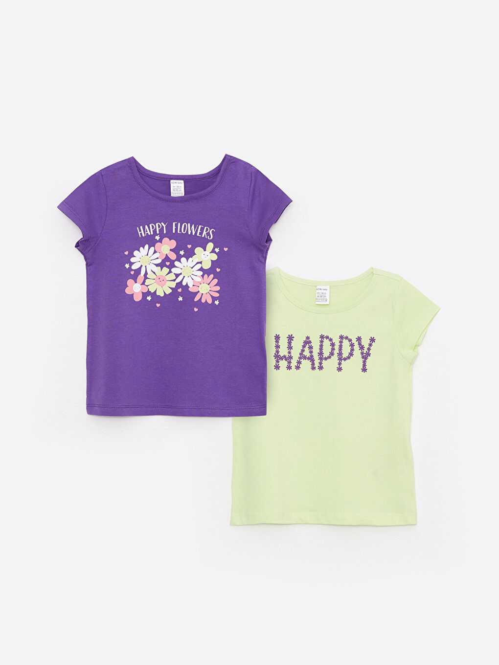 تيشيرت ياقة دائرية كم قصير مطبوع قطن بنات رضع - مجموعة من 2
