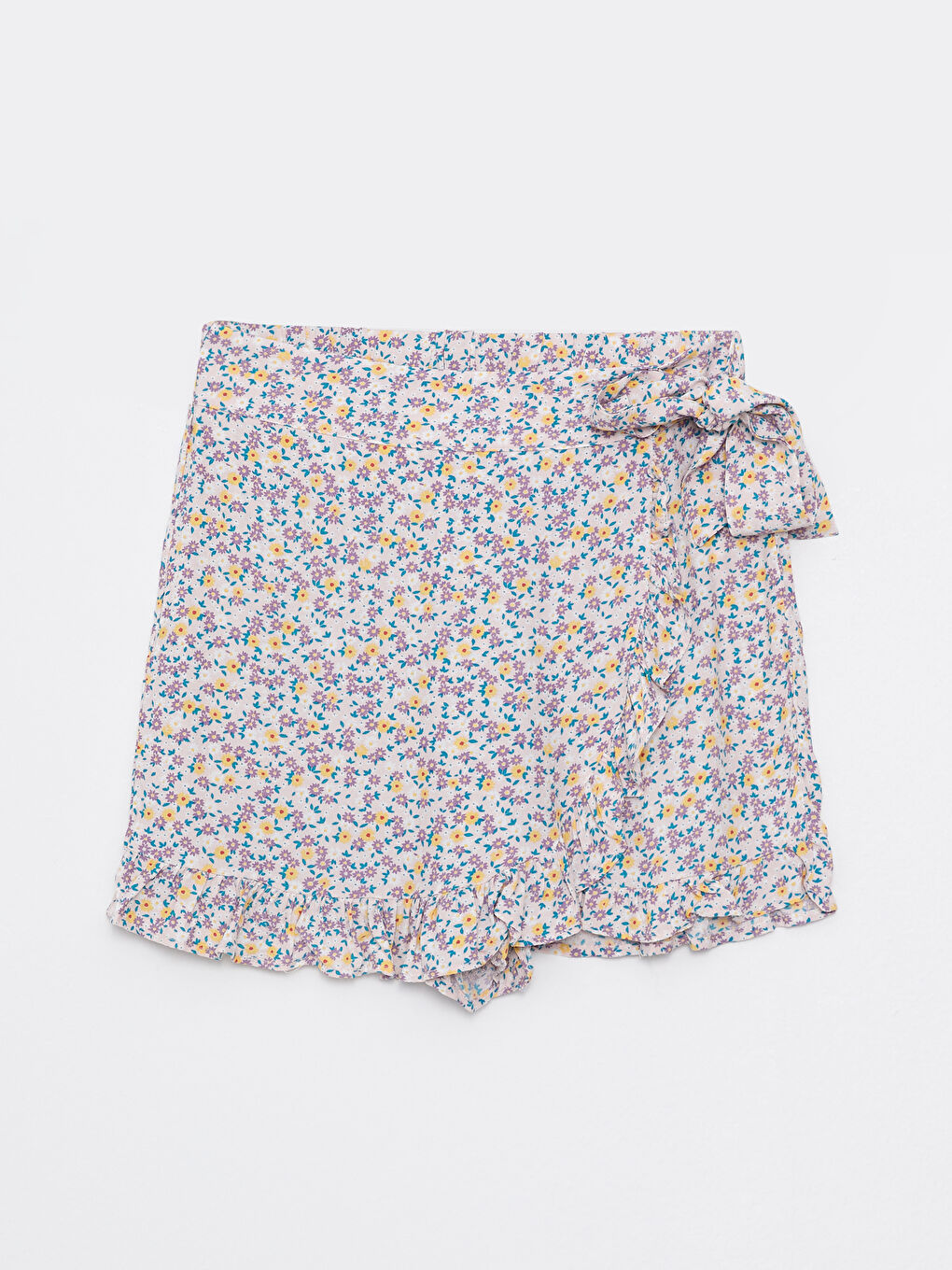 Pembe Beli Lastikli Çiçekli Viskon Kadın Şort Etek-4