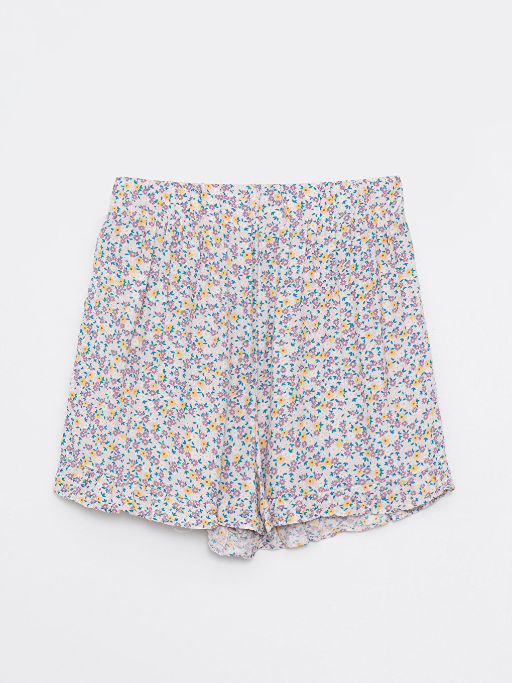 Pembe Beli Lastikli Çiçekli Viskon Kadın Şort Etek-5