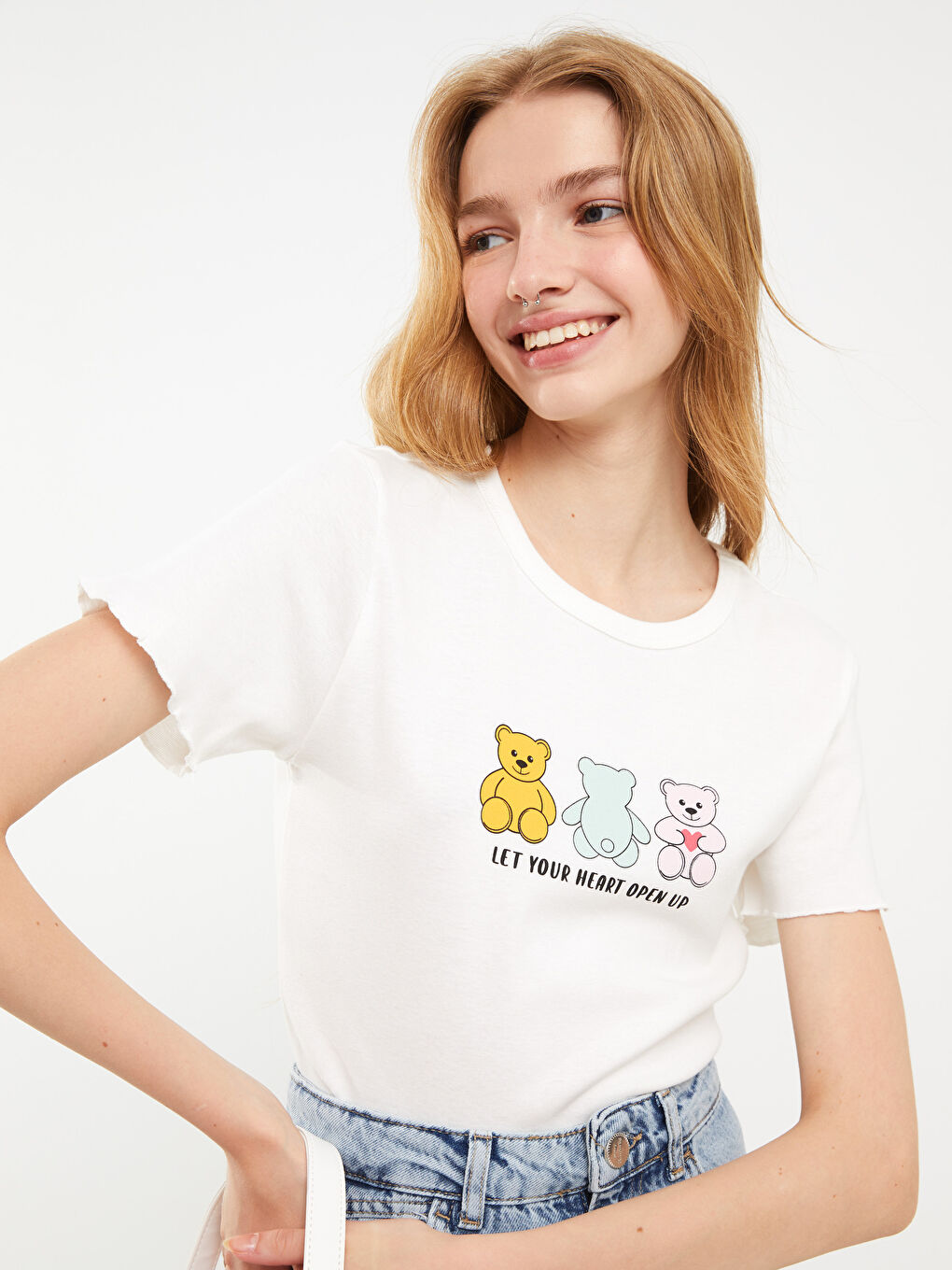 LCW Vision Crew Neck Printed Short Sleeve Women's Crop Top
