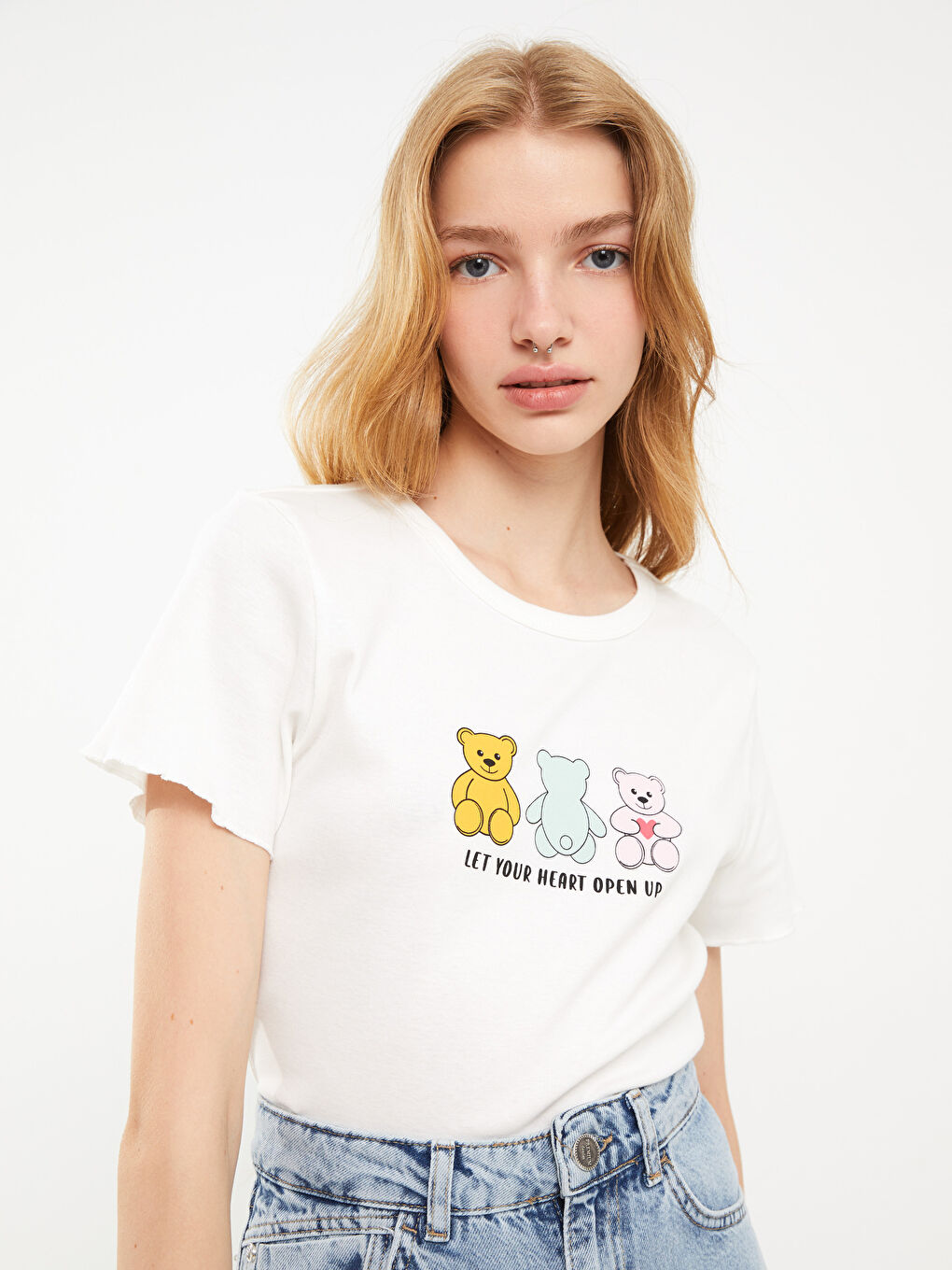 LCW Vision Crew Neck Printed Short Sleeve Women's Crop Top