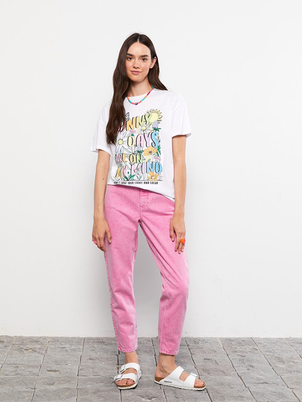 Crew Neck Printed Short Sleeve Cotton Women's T-shirt-2