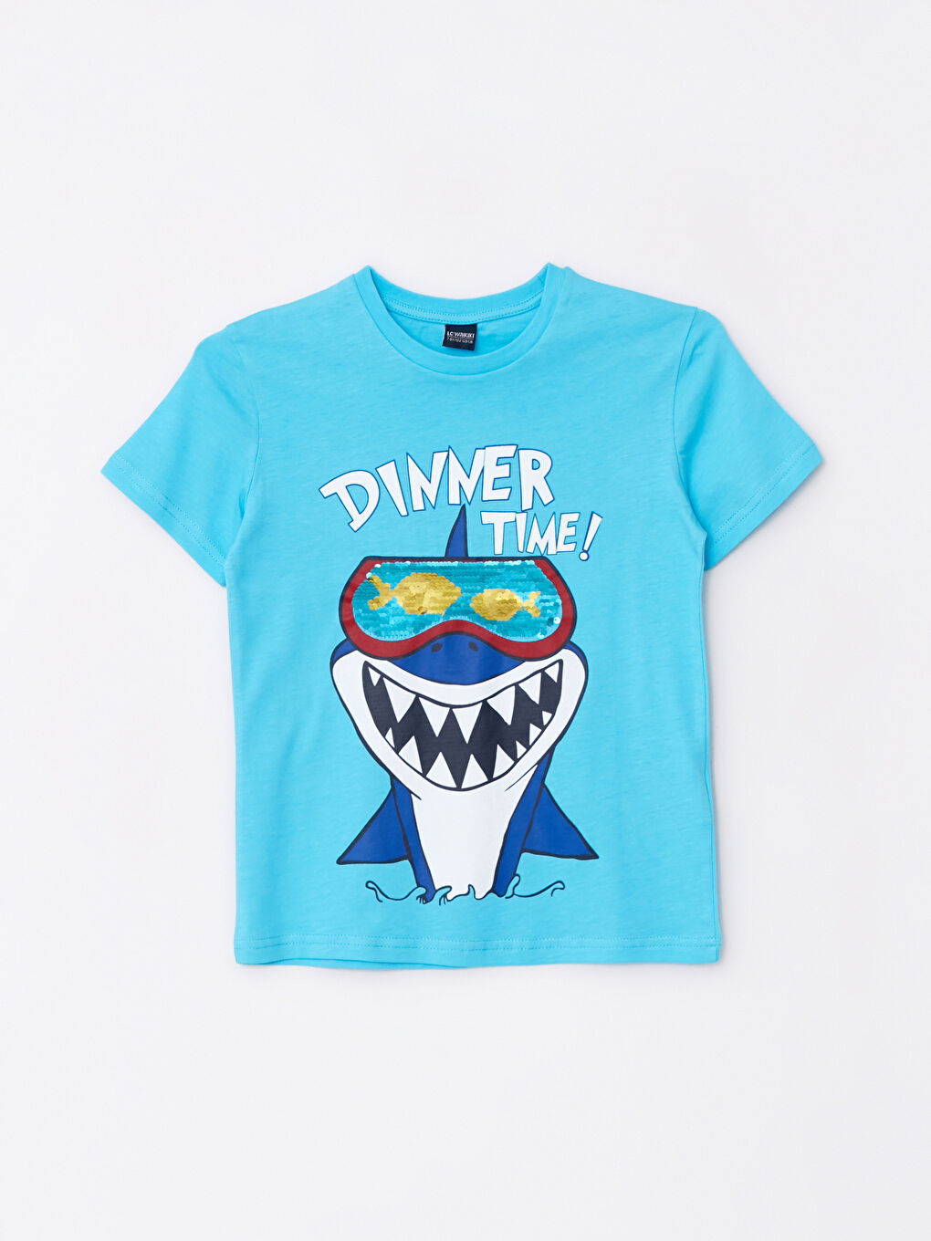 Turkuaz Bisiklet Yaka Baskılı Kısa Kollu Pamuklu Erkek Çocuk Tişört-1