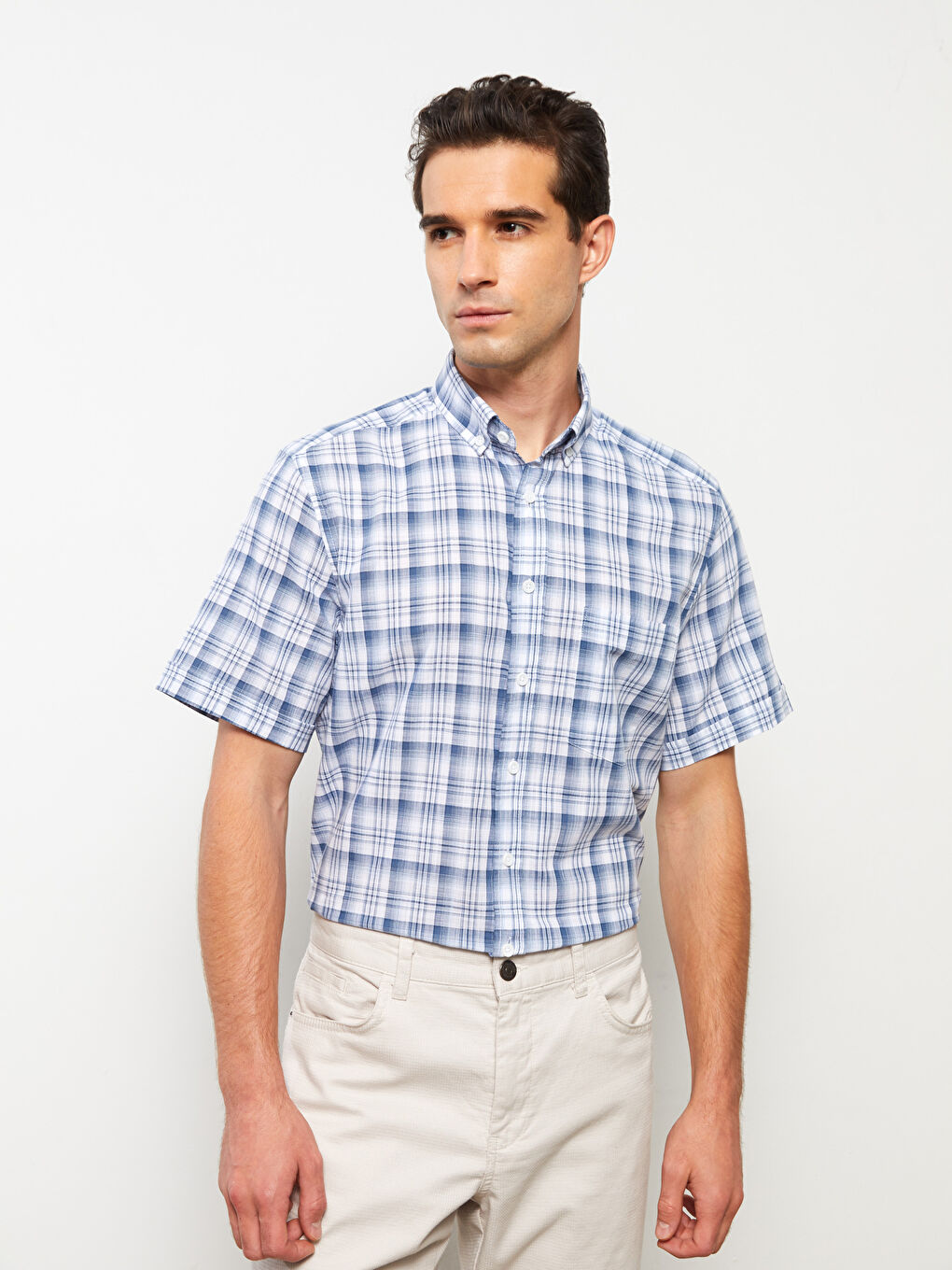 Mavi Regular Fit Kısa Kollu Ekose Poplin Erkek Gömlek