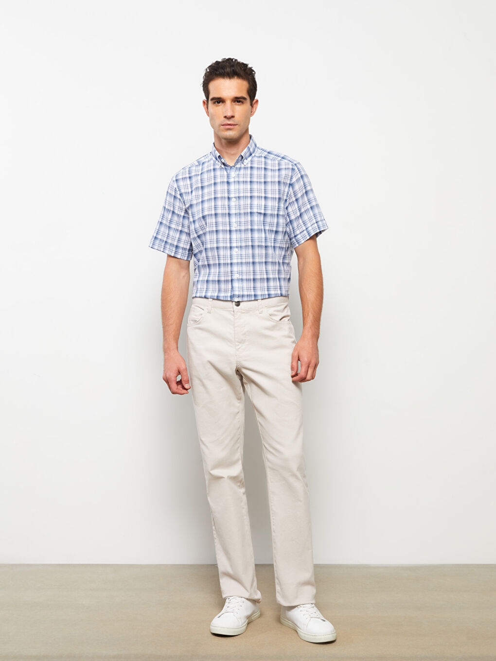 Mavi Regular Fit Kısa Kollu Ekose Poplin Erkek Gömlek-2