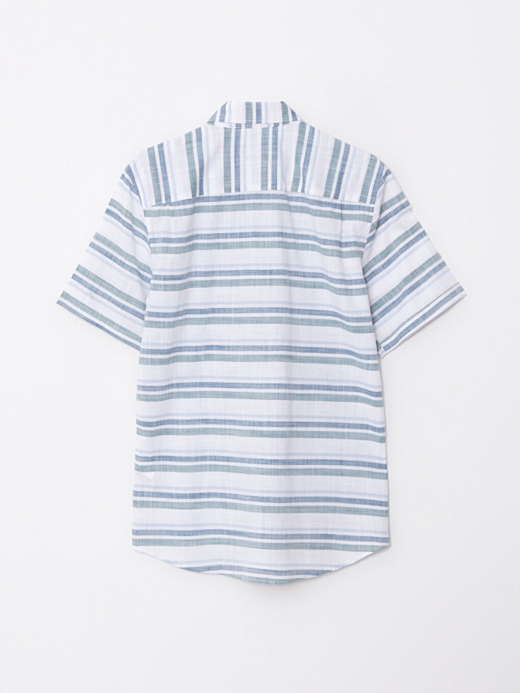 Yeşil Regular Fit Kısa Kollu Çizgili Poplin Erkek Gömlek-5