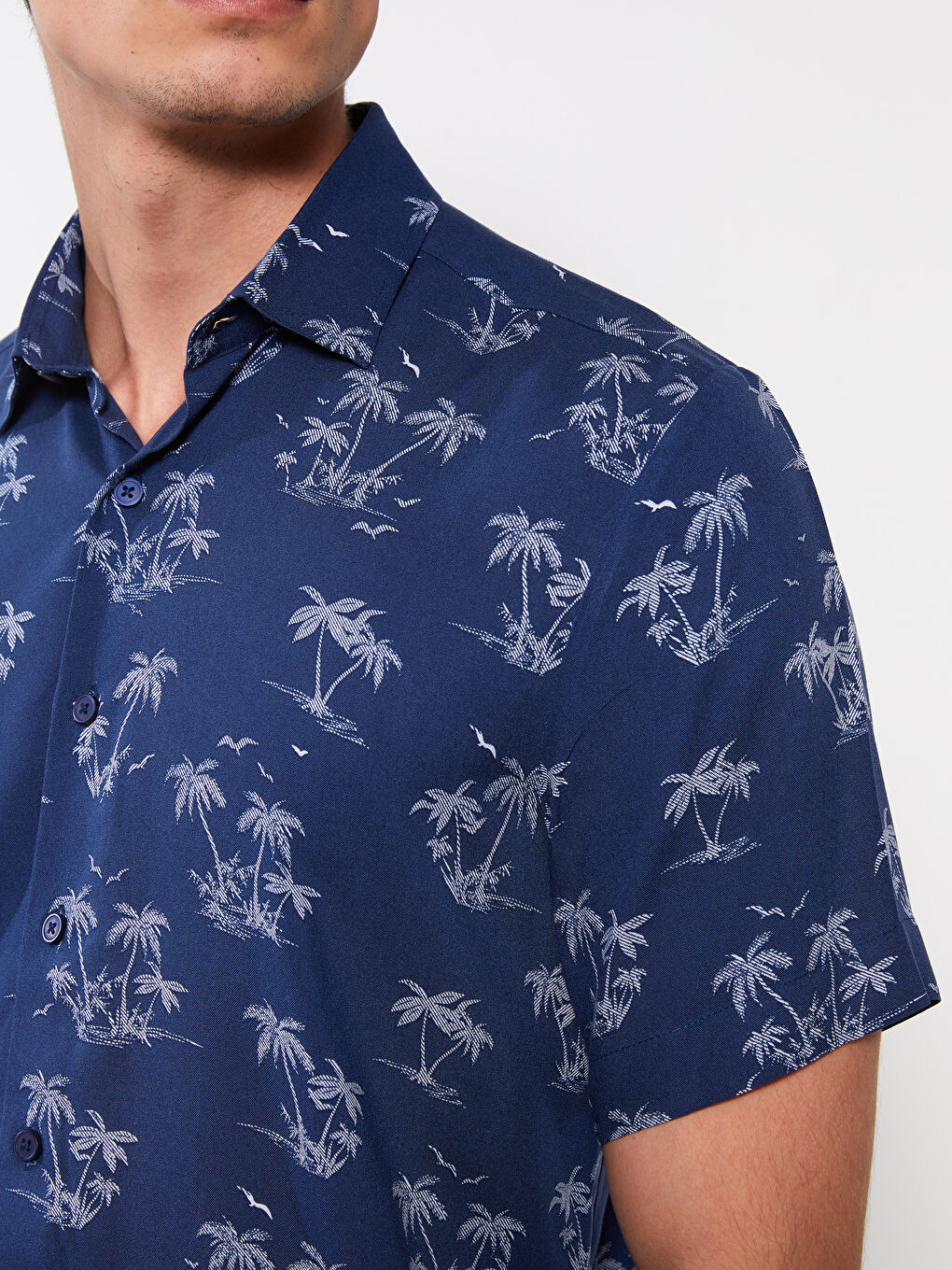 Lacivert Regular Fit Kısa Kollu Desenli Erkek Gömlek-3