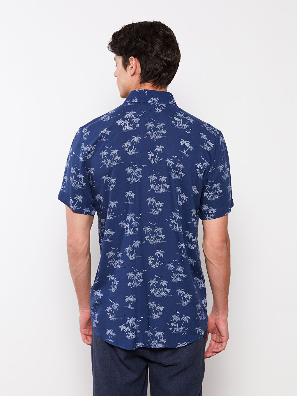 Lacivert Regular Fit Kısa Kollu Desenli Erkek Gömlek-4