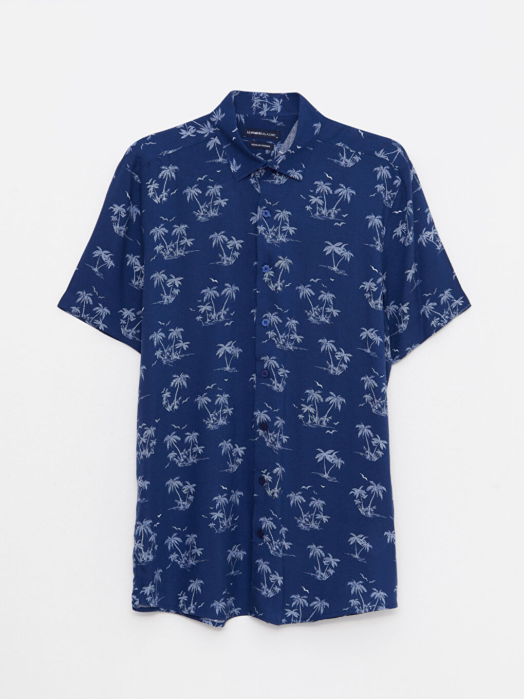 Lacivert Regular Fit Kısa Kollu Desenli Erkek Gömlek-5