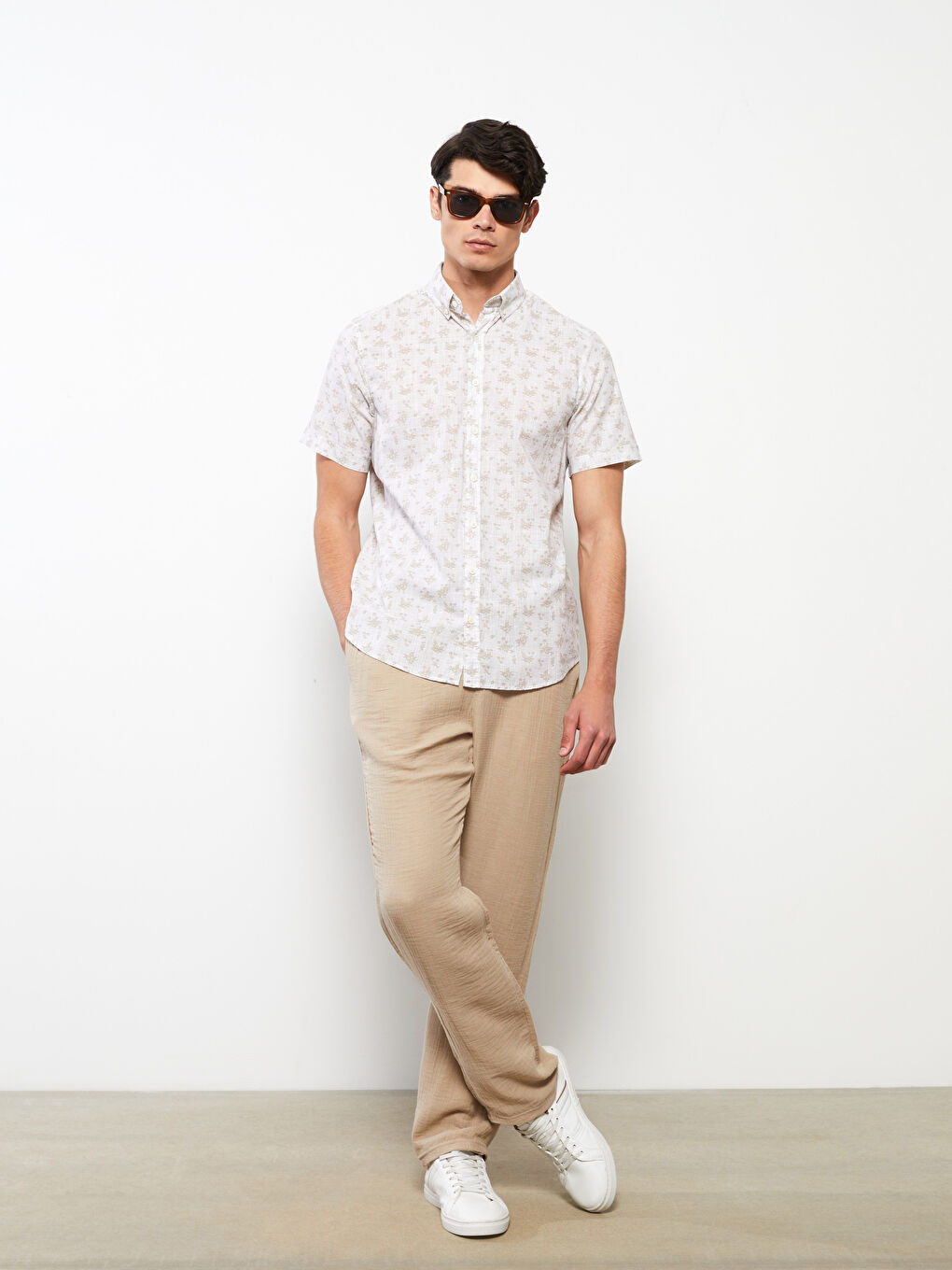 Regular Fit Short Sleeve Patterned Poplin Men's Shirt -S2M629Z8-LQB