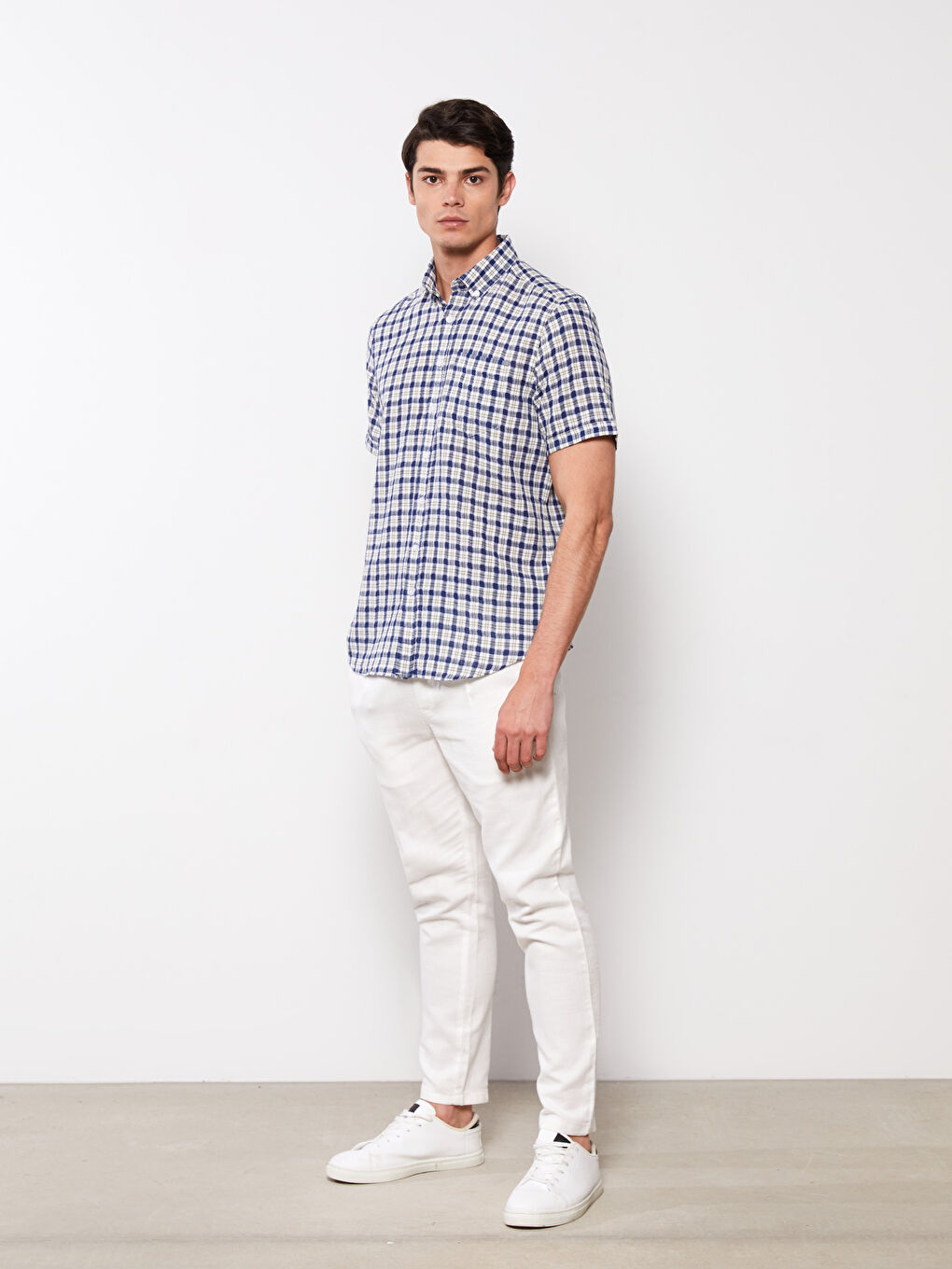 Haki Regular Fit Kısa Kollu Ekose Erkek Gömlek-2