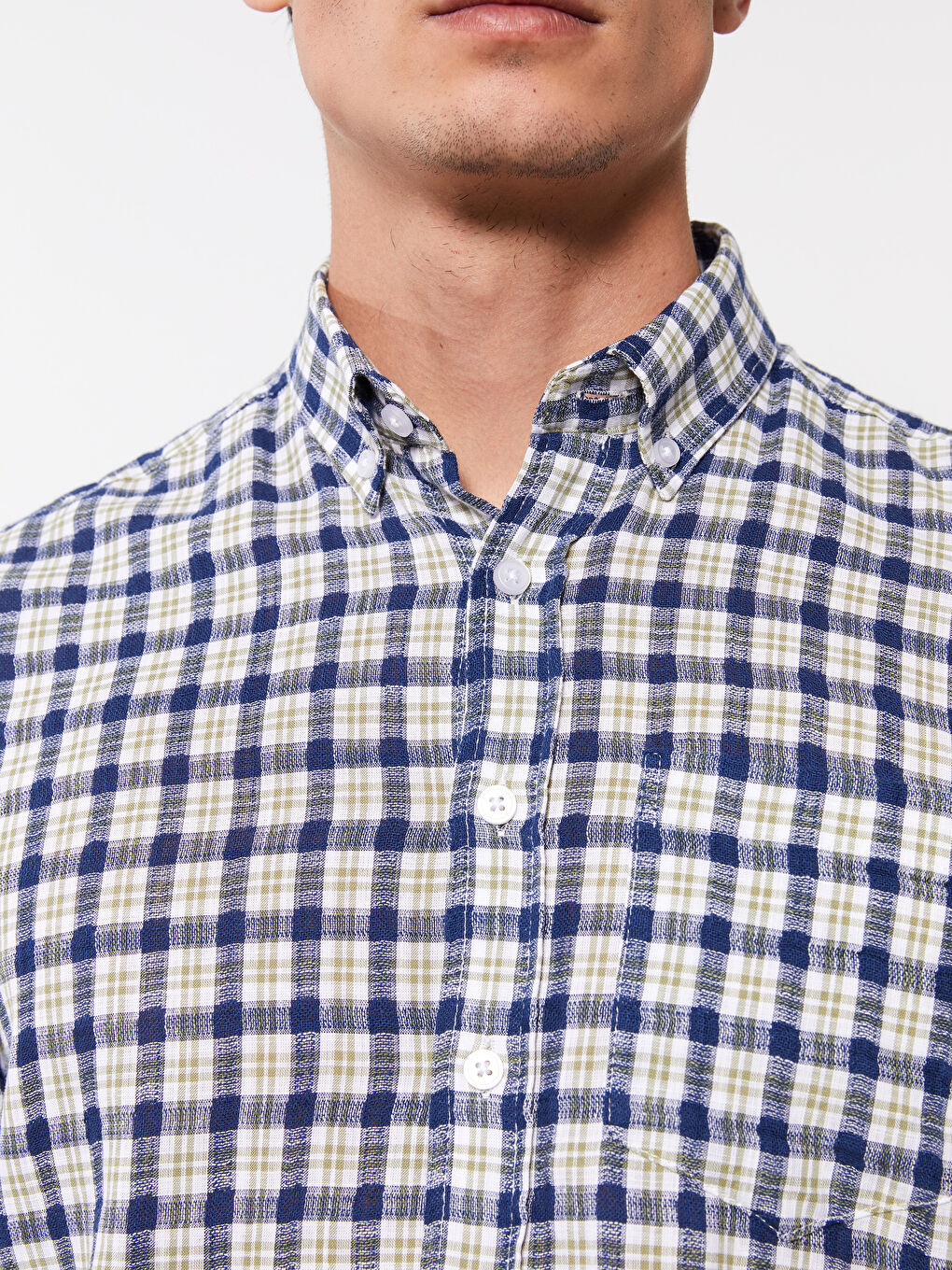 Haki Regular Fit Kısa Kollu Ekose Erkek Gömlek-3