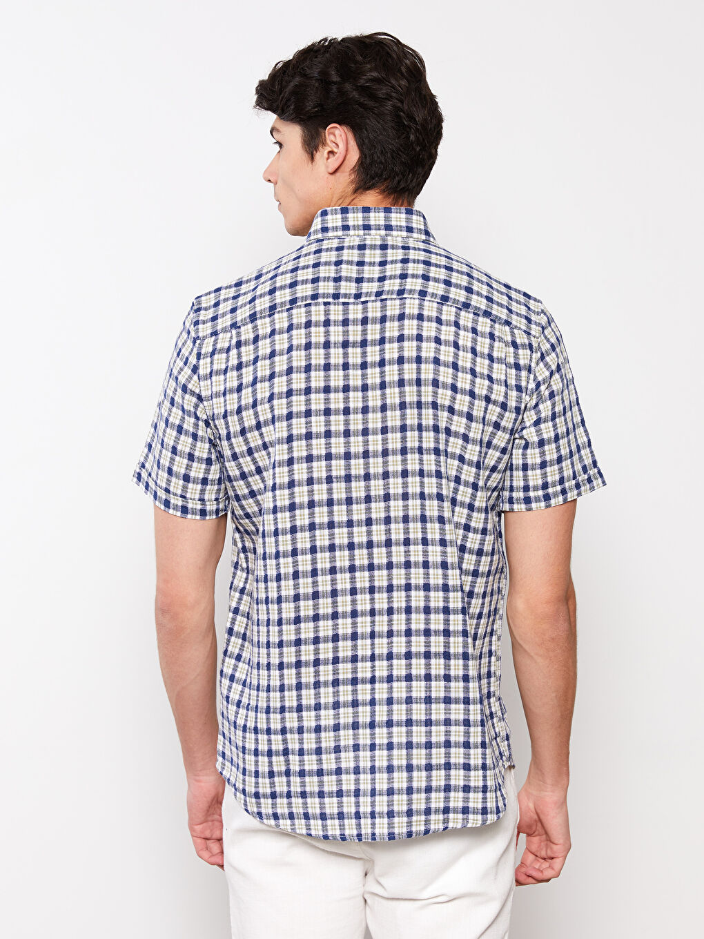 Haki Regular Fit Kısa Kollu Ekose Erkek Gömlek-4