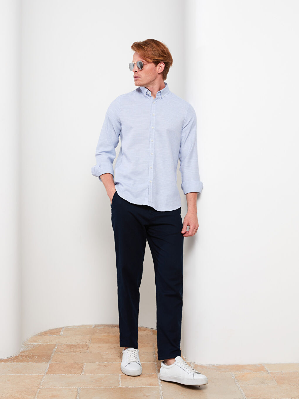 Slim Fit Long Sleeve Dobby Men's Shirt