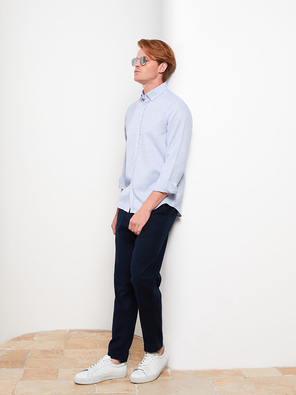 Slim Fit Long Sleeve Dobby Men's Shirt-1