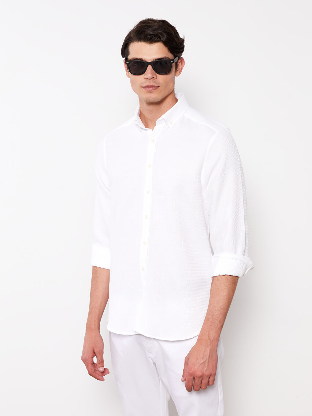 قميص رجالي كم طويل بقماش دوبي بقصة رفيعة-1