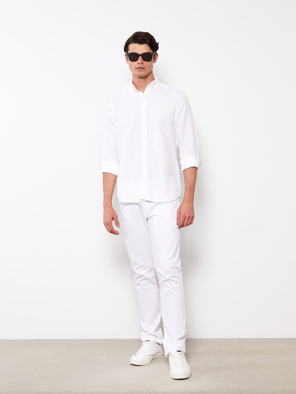 قميص رجالي كم طويل بقماش دوبي بقصة رفيعة-2