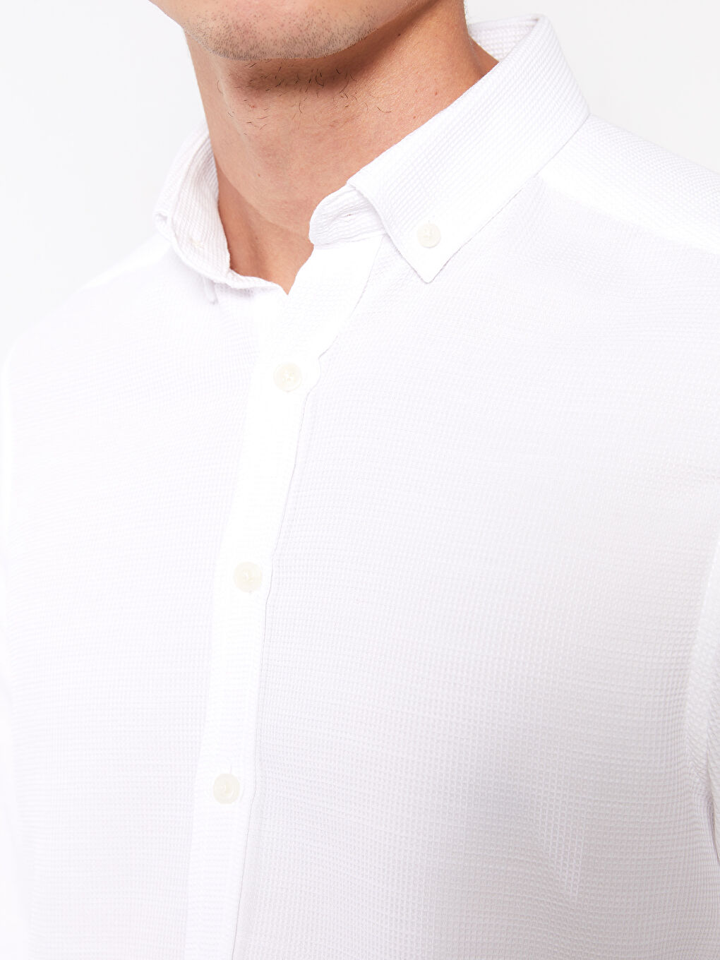 قميص رجالي كم طويل بقماش دوبي بقصة رفيعة-3