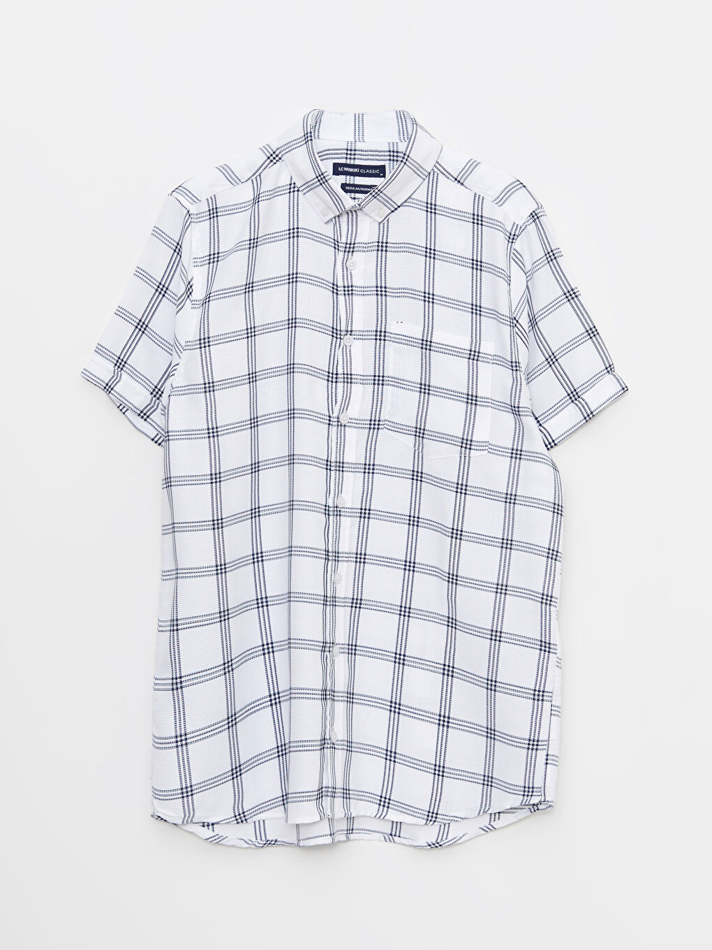 Beyaz Regular Fit Kısa Kollu Ekose Erkek Gömlek-5