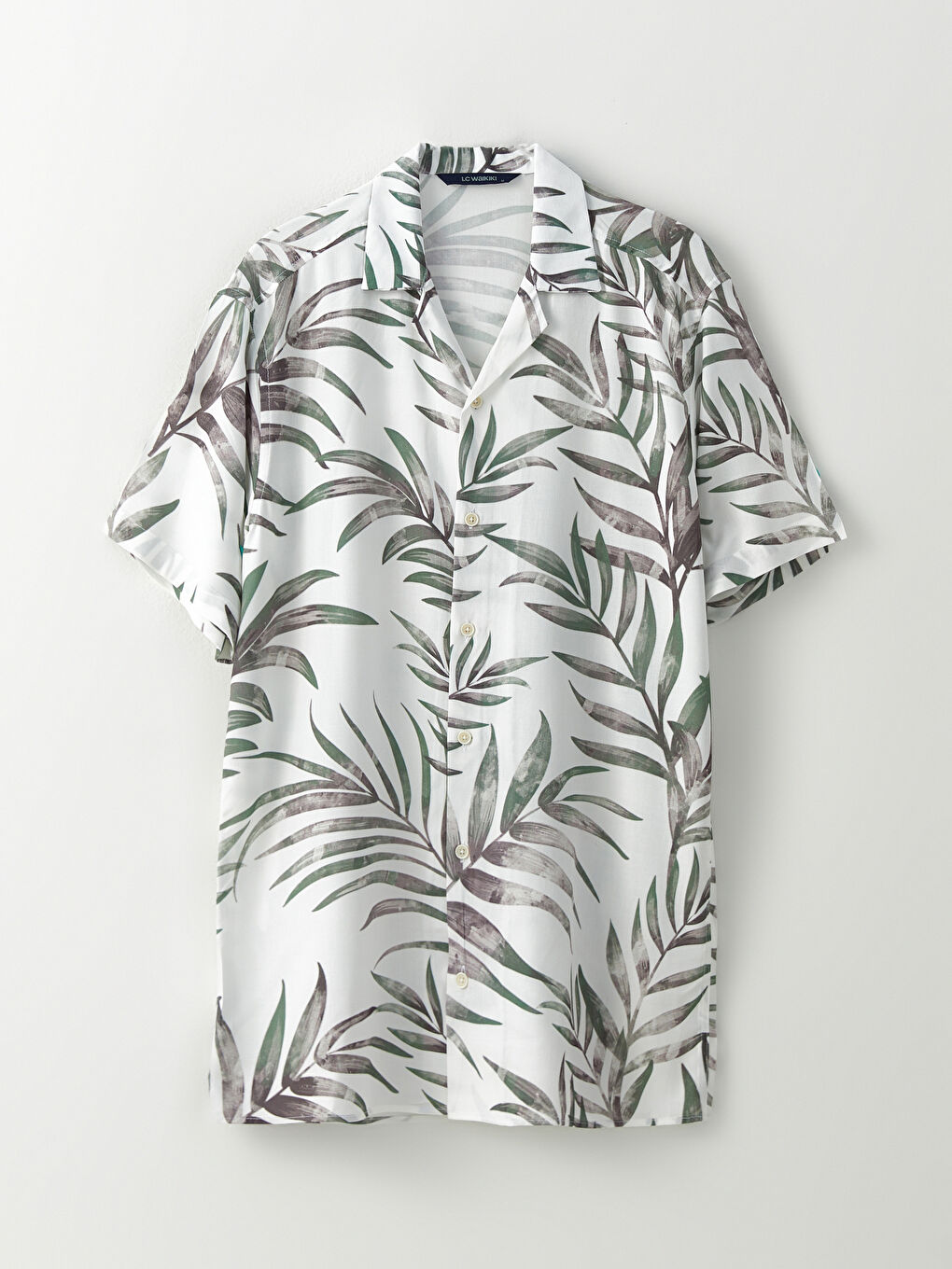 Yeşil Regular Fit Kısa Kollu Desenli Viskon Erkek Gömlek-5