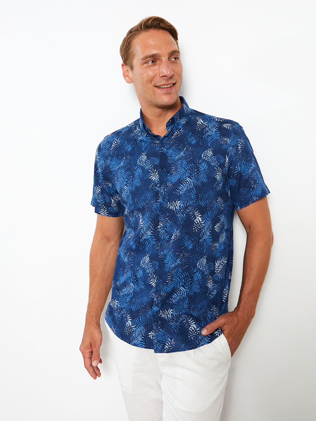 Chemise en Popeline à Motifs à Manches Courtes pour Hommes Coupe Régulière-2
